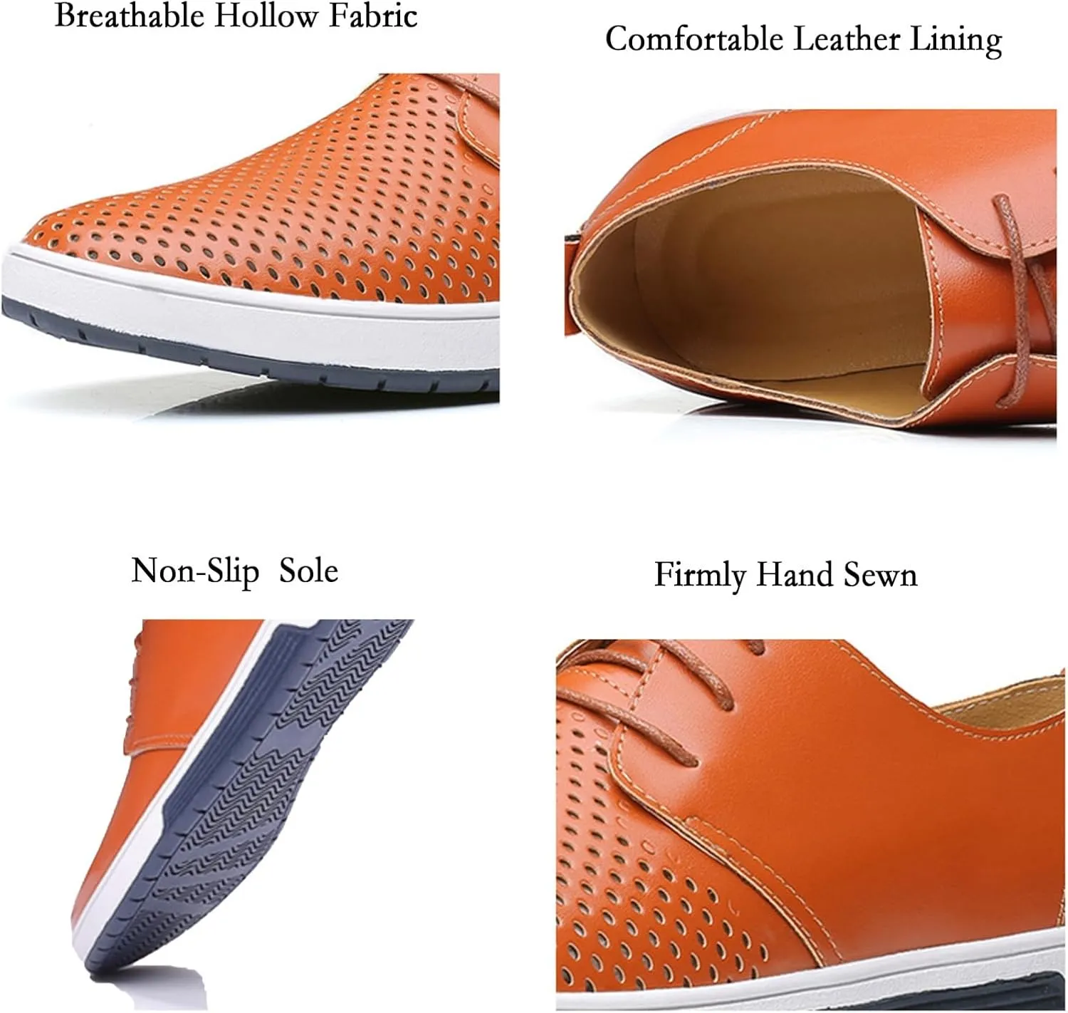 Mens Hollow Breathable Lace Up Leather Loafers Classical Round Head Derby Shoes Lightweight Flats Dress Business Oxford Shoes