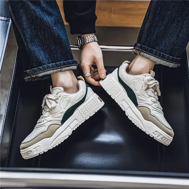 Men's Lace Up Sneakers Comfy Trendy Platform Shoes for Outdoor Walking Jogging Camping, All Seasons