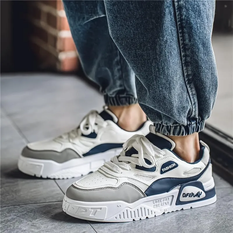 Men's Lace Up Sneakers Comfy Trendy Platform Shoes for Outdoor Walking Jogging Camping, All Seasons