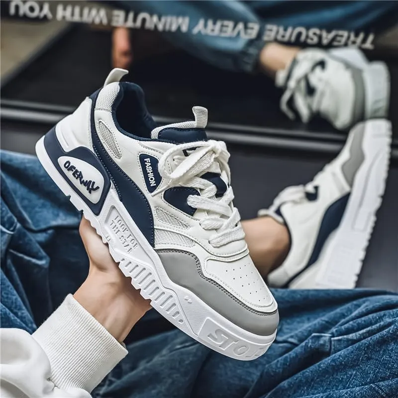 Men's Lace Up Sneakers Comfy Trendy Platform Shoes for Outdoor Walking Jogging Camping, All Seasons
