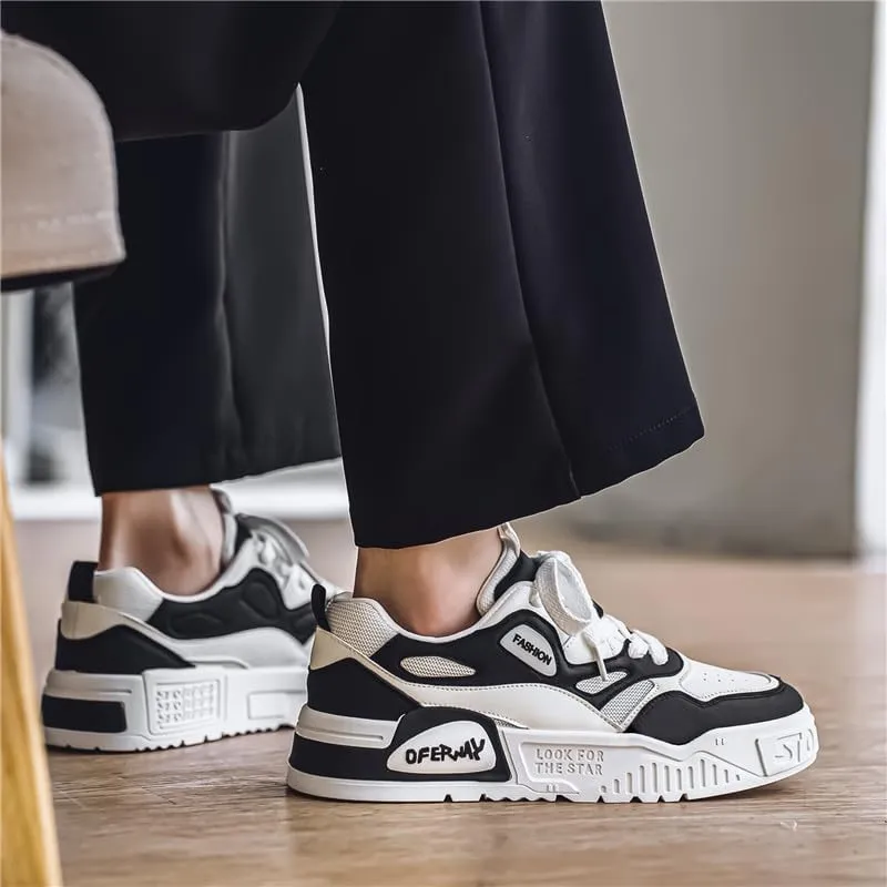 Men's Lace Up Sneakers Comfy Trendy Platform Shoes for Outdoor Walking Jogging Camping, All Seasons