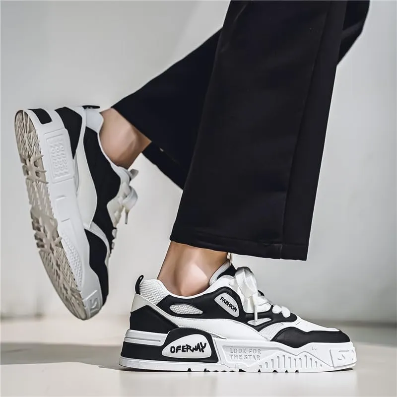 Men's Lace Up Sneakers Comfy Trendy Platform Shoes for Outdoor Walking Jogging Camping, All Seasons