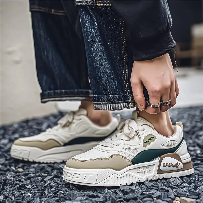 Men's Lace Up Sneakers Comfy Trendy Platform Shoes for Outdoor Walking Jogging Camping, All Seasons