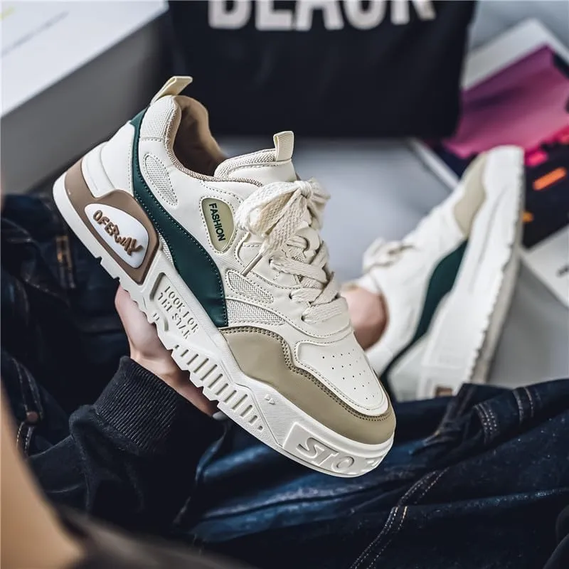 Men's Lace Up Sneakers Comfy Trendy Platform Shoes for Outdoor Walking Jogging Camping, All Seasons