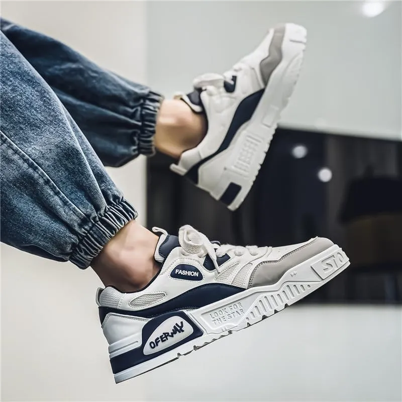 Men's Lace Up Sneakers Comfy Trendy Platform Shoes for Outdoor Walking Jogging Camping, All Seasons