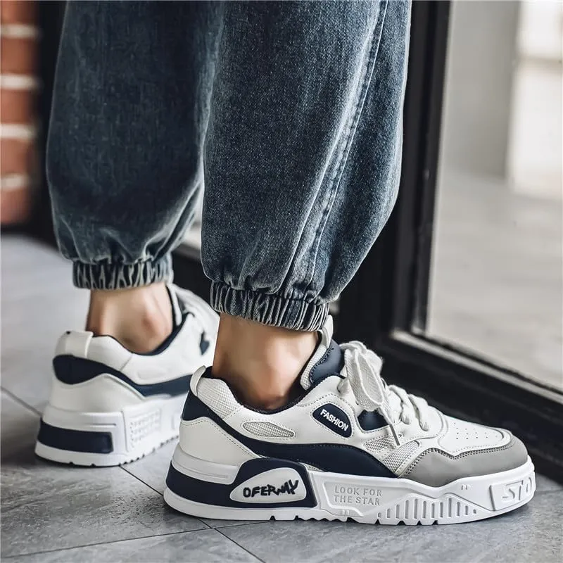 Men's Lace Up Sneakers Comfy Trendy Platform Shoes for Outdoor Walking Jogging Camping, All Seasons