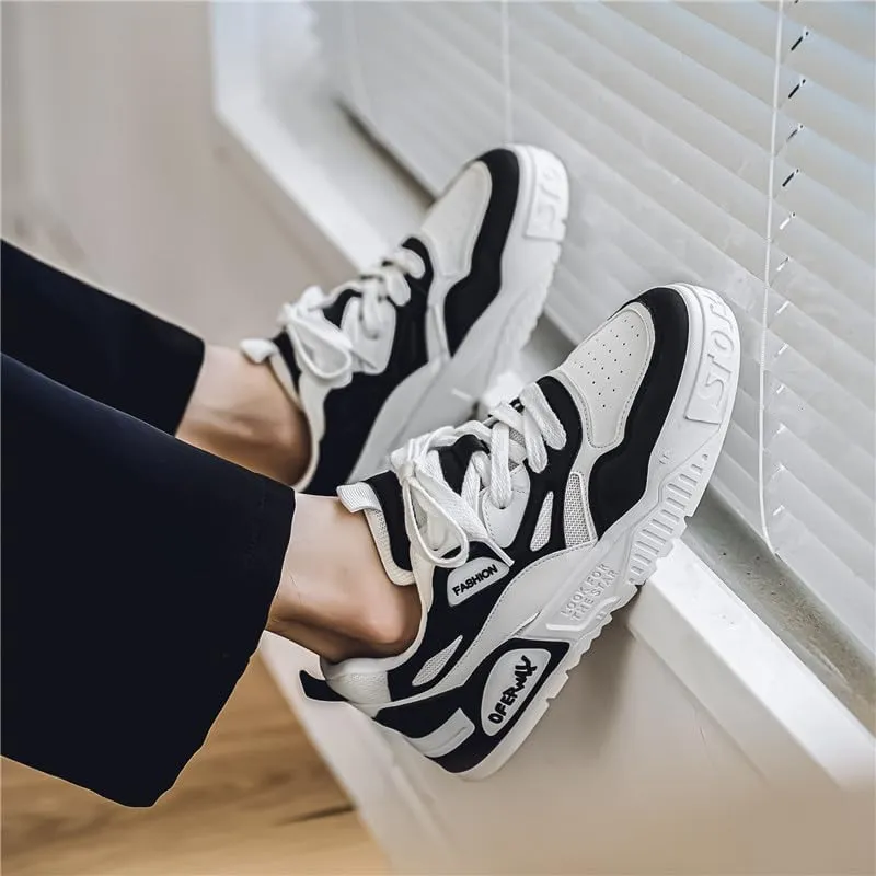 Men's Lace Up Sneakers Comfy Trendy Platform Shoes for Outdoor Walking Jogging Camping, All Seasons