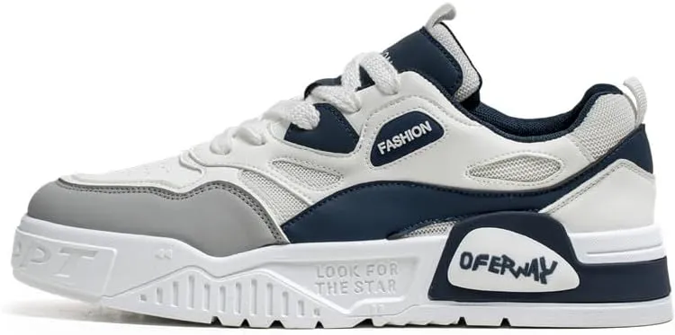 Men's Lace Up Sneakers Comfy Trendy Platform Shoes for Outdoor Walking Jogging Camping, All Seasons