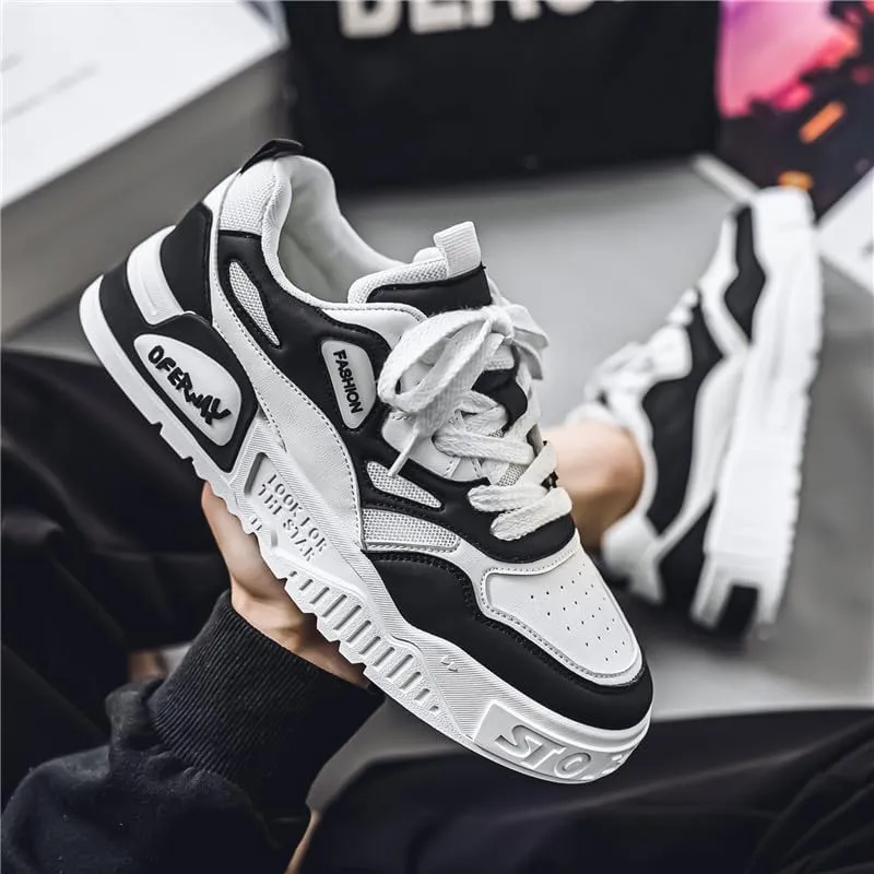 Men's Lace Up Sneakers Comfy Trendy Platform Shoes for Outdoor Walking Jogging Camping, All Seasons