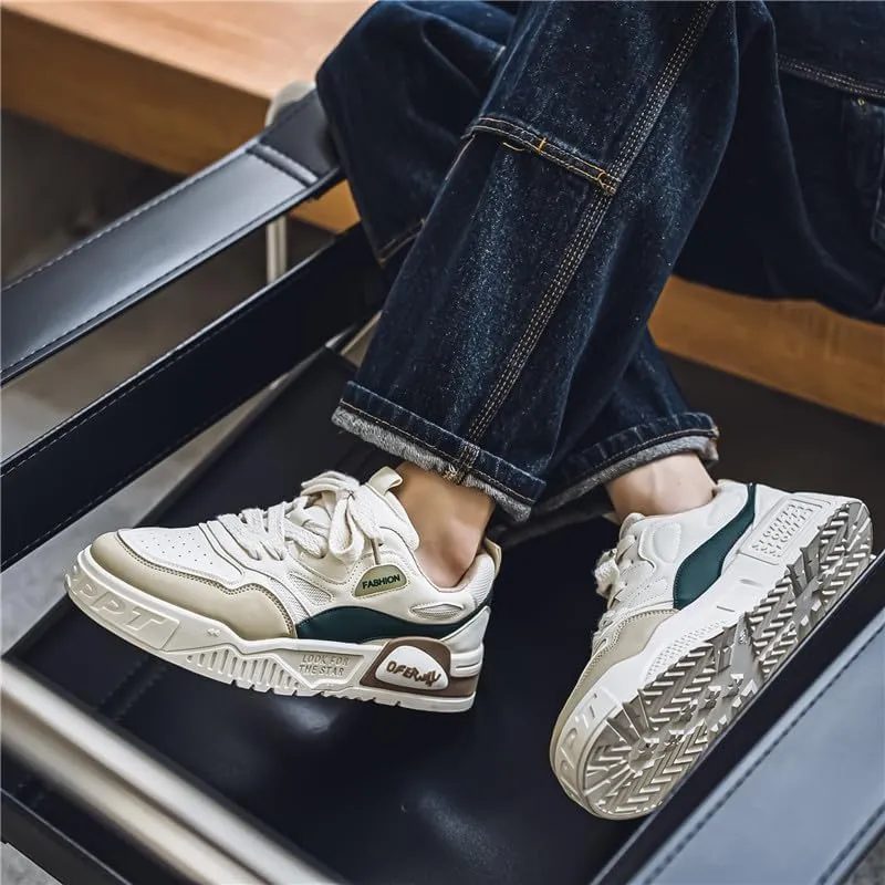 Men's Lace Up Sneakers Comfy Trendy Platform Shoes for Outdoor Walking Jogging Camping, All Seasons