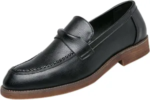 Men's Leather Penny Loafers Dress Shoes,Classic Comfort Slip On Stacked Oxford Soft Sole Business Casual Formal Derby