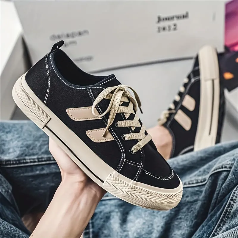 Men's Low-top Skate Shoes - Fashionable Black Casual Sports Shoes, Suitable for Outdoor and Casual wear Styles, Canvas Versatile Student