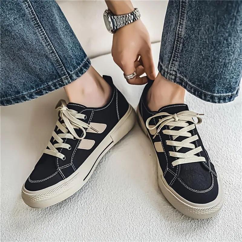 Men's Low-top Skate Shoes - Fashionable Black Casual Sports Shoes, Suitable for Outdoor and Casual wear Styles, Canvas Versatile Student