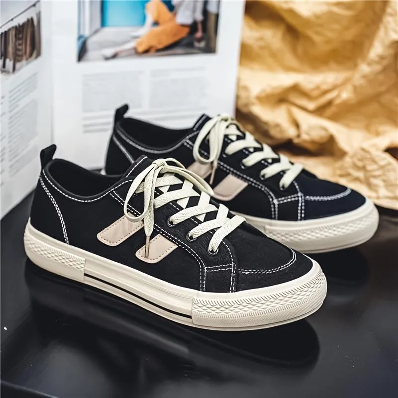 Men's Low-top Skate Shoes - Fashionable Black Casual Sports Shoes, Suitable for Outdoor and Casual wear Styles, Canvas Versatile Student