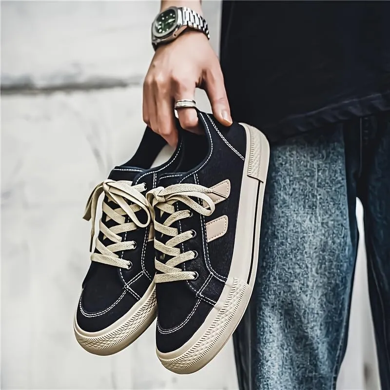 Men's Low-top Skate Shoes - Fashionable Black Casual Sports Shoes, Suitable for Outdoor and Casual wear Styles, Canvas Versatile Student