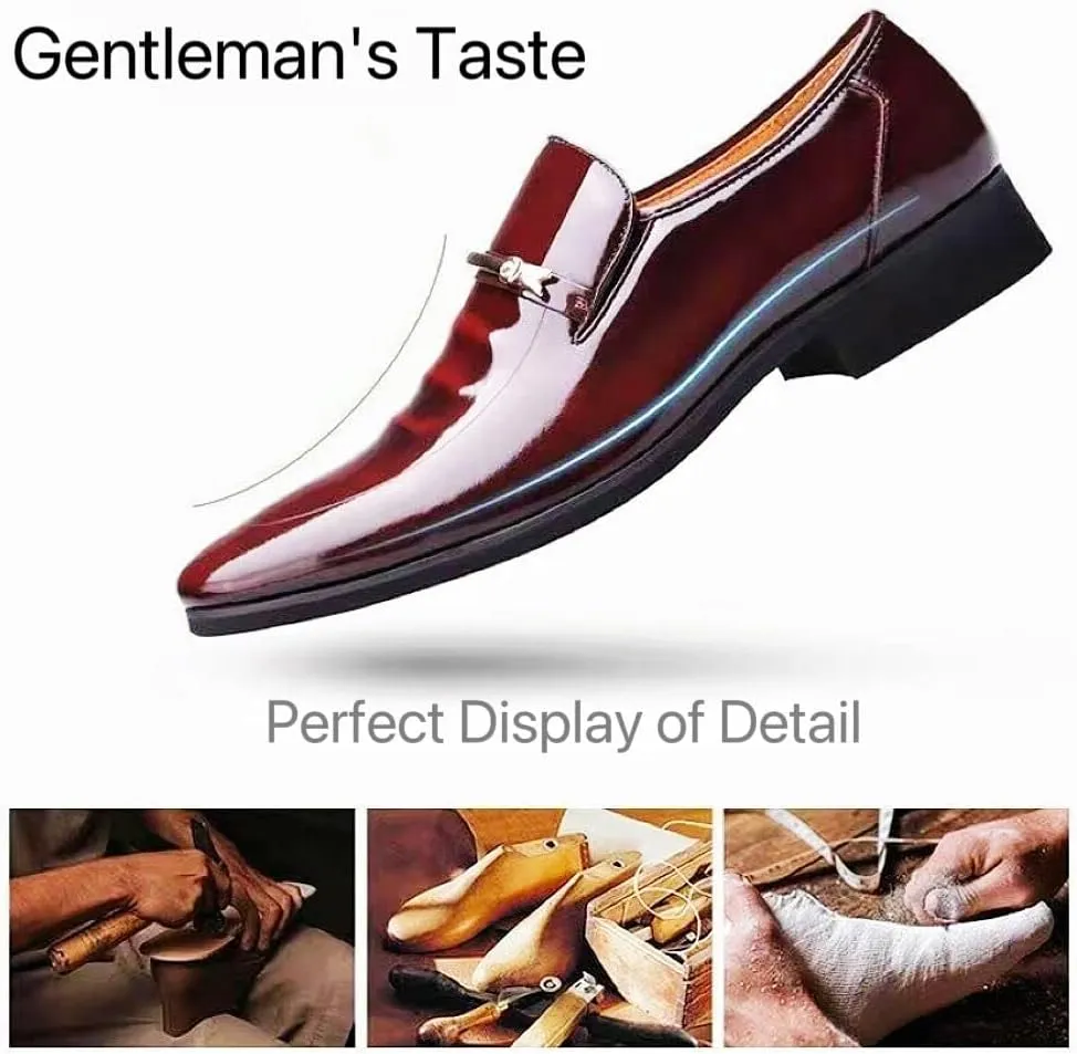 Men's Patent Tuxedo Dress Shoes Formal Classic Business Oxfords Derby Wedding Dress Shoe Burgundy Size 10