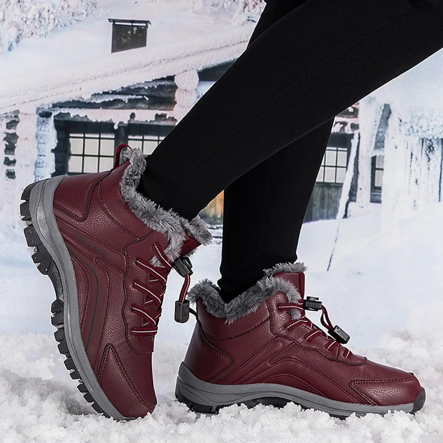 Men's Snow Boots Waterproof Furry Lined Warm Winter Boots Lace Up Sneakers Cold Weather Anti-Slip Ankle Boots Slip on Athletic Hiking Walking Shoes Sneakers