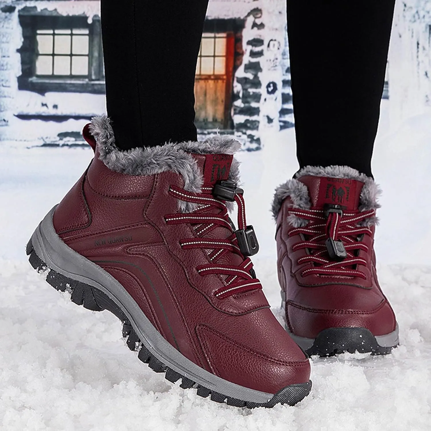 Men's Snow Boots Waterproof Furry Lined Warm Winter Boots Lace Up Sneakers Cold Weather Anti-Slip Ankle Boots Slip on Athletic Hiking Walking Shoes Sneakers