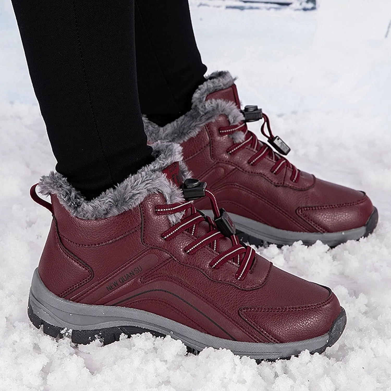 Men's Snow Boots Waterproof Furry Lined Warm Winter Boots Lace Up Sneakers Cold Weather Anti-Slip Ankle Boots Slip on Athletic Hiking Walking Shoes Sneakers
