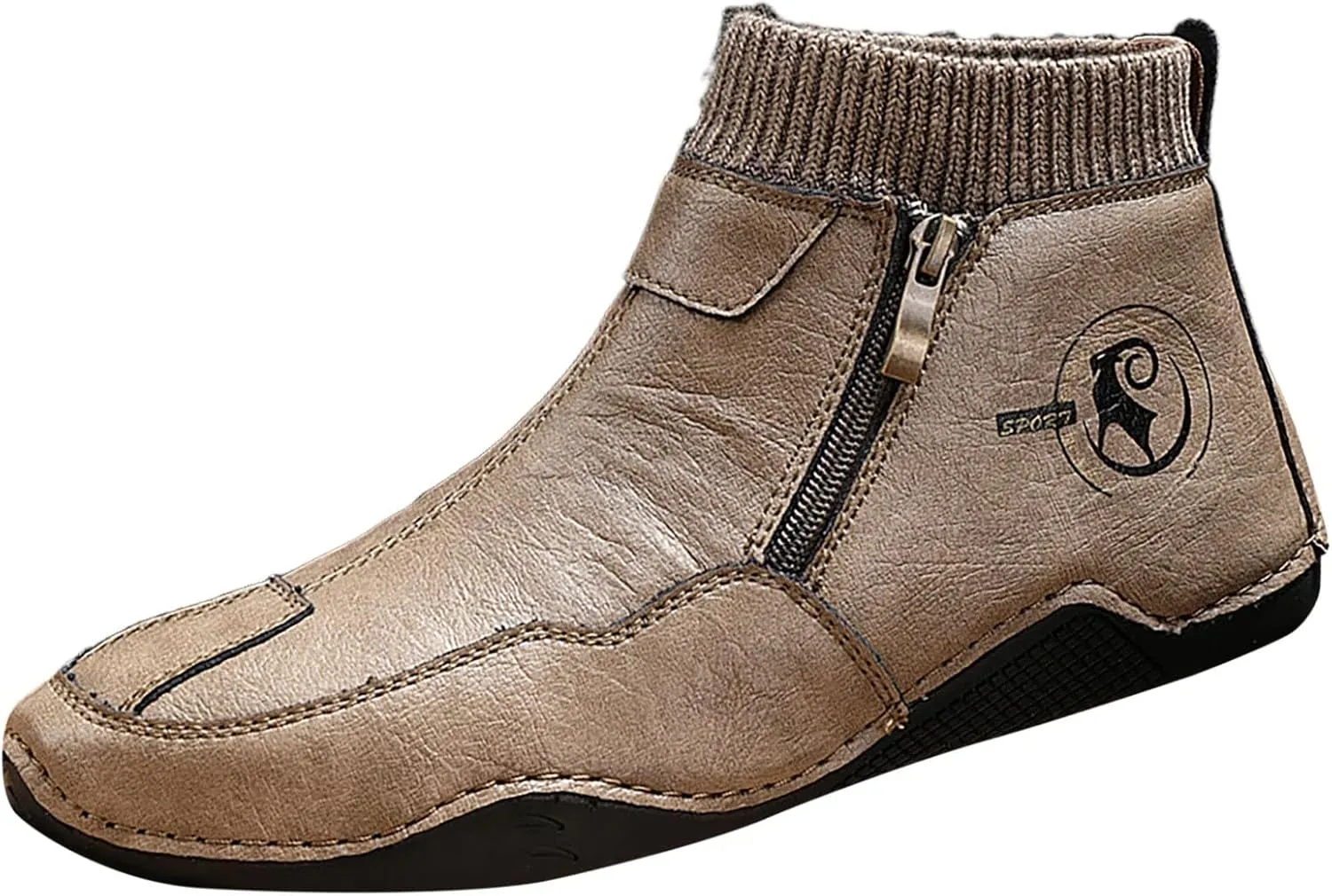Men's Snow Boots Waterproof Warm Furry Lined Knit Calf Winter Boots Zipper Cold-Weather Non-Slip Ankle Boots Comfortable Slip on Hiking Walking Shoes Sneakers
