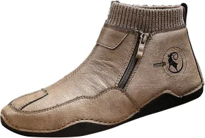 Men's Snow Boots Waterproof Warm Furry Lined Knit Calf Winter Boots Zipper Cold-Weather Non-Slip Ankle Boots Comfortable Slip on Hiking Walking Shoes Sneakers
