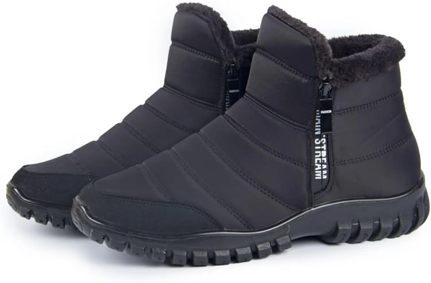 Mens Snow Boots Waterproof Warm Furry Lined Winter Boots Side Zipper Cold-Weather Non-Slip Ankle Boots Comfortable Slip on Hiking Walking Shoes Sneakers
