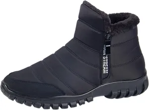 Mens Snow Boots Waterproof Warm Furry Lined Winter Boots Side Zipper Cold-Weather Non-Slip Ankle Boots Comfortable Slip on Hiking Walking Shoes Sneakers
