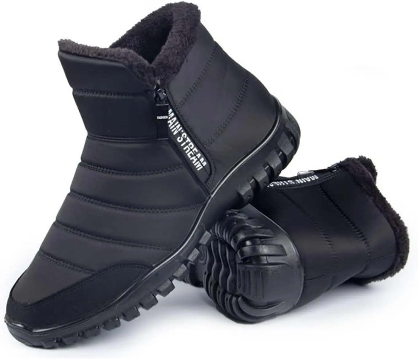 Mens Snow Boots Waterproof Warm Furry Lined Winter Boots Side Zipper Cold-Weather Non-Slip Ankle Boots Comfortable Slip on Hiking Walking Shoes Sneakers