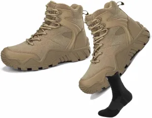 Men's Waterproof Hiking Work Boots, Water Proof Tactical Military Outdoor Desert Combat Boots with Sports Socks Durable Army Combat Boots