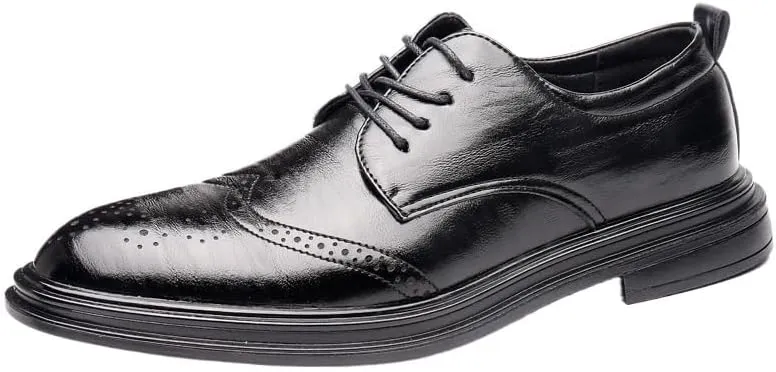 Men's Wingtip Dress Shoes Fashion Classic Carved Lace Up Low Heels Business Casual Oxford Comfort Orthopedic Shoes for Men