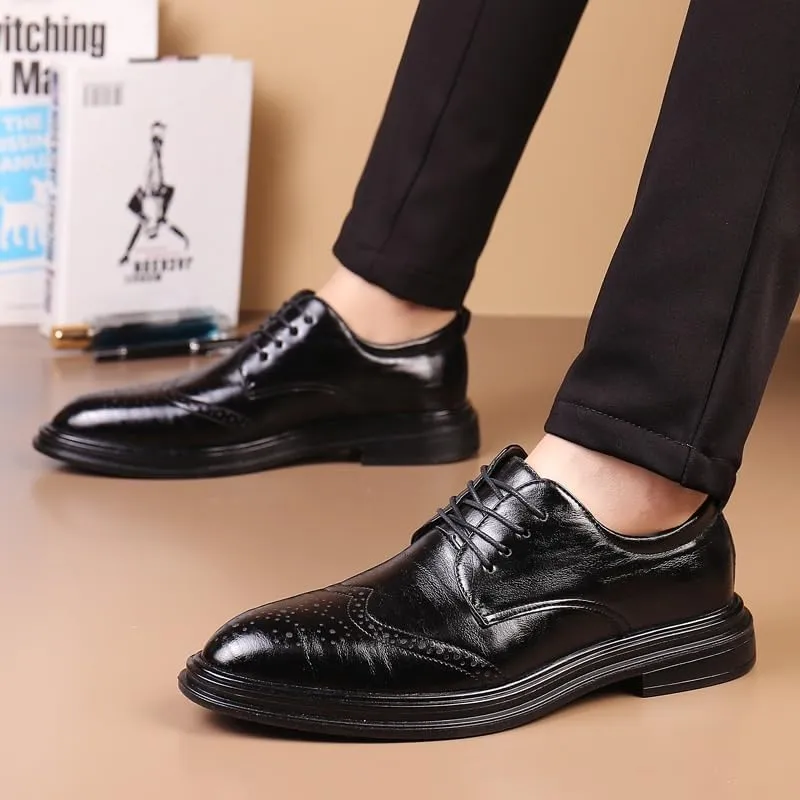 Men's Wingtip Dress Shoes Fashion Classic Carved Lace Up Low Heels Business Casual Oxford Comfort Orthopedic Shoes for Men