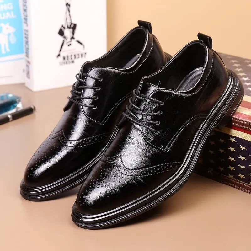 Men's Wingtip Dress Shoes Fashion Classic Carved Lace Up Low Heels Business Casual Oxford Comfort Orthopedic Shoes for Men