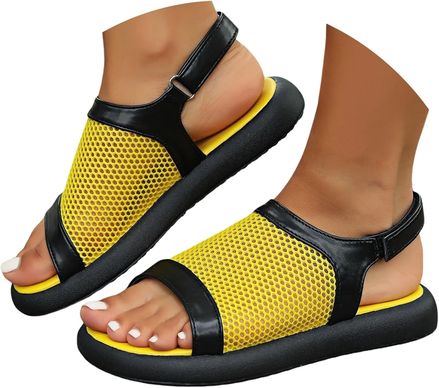 Mesh Sandals For Women Summer Hollow Out Flat Sandals Casual Slip On Wide Width Beach Shoes Comfortable Slip On Walking Shoes