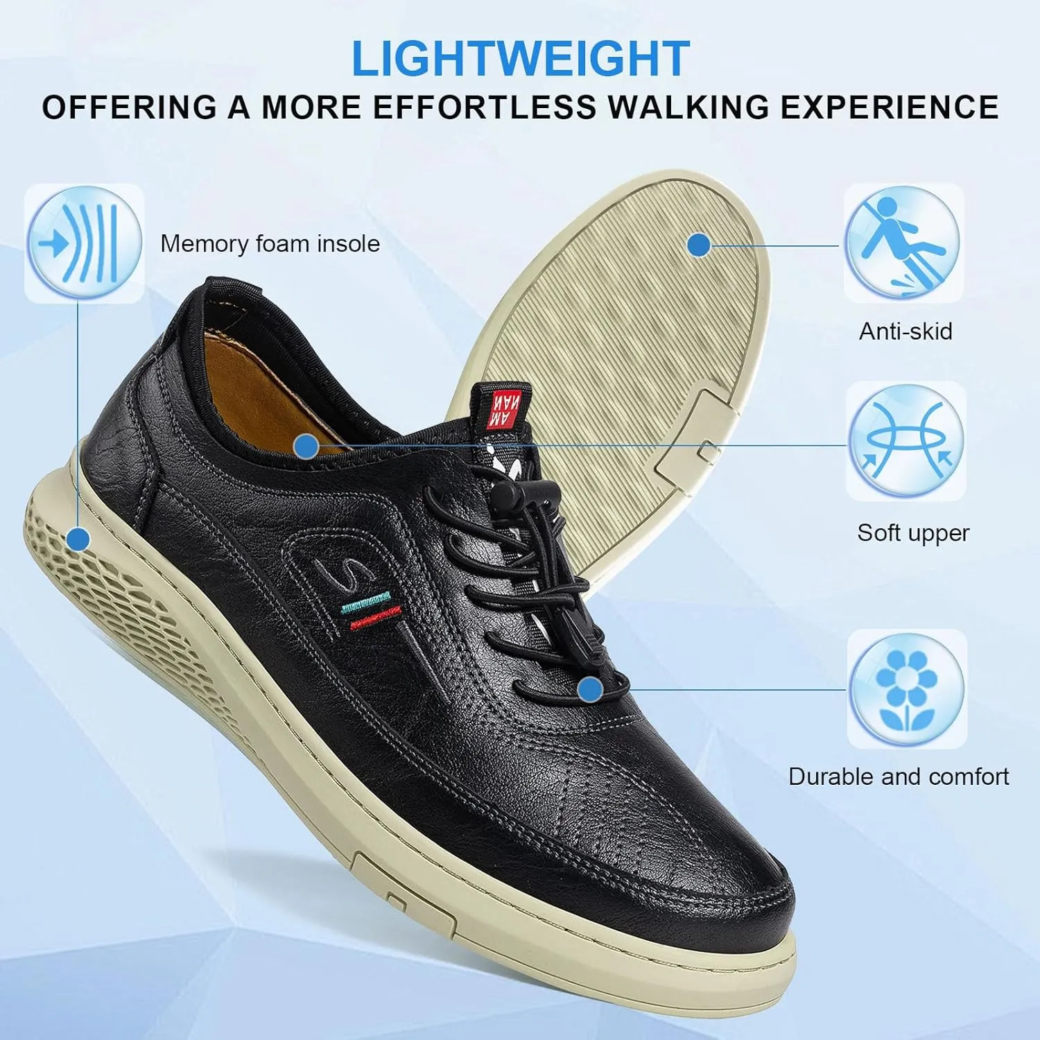 Moodeng Mens Dress Shoes Leather Causal Oxfords Lightweight Formal Business Oxfords Adjustable Lacing Derby Shoes Comfortable Walking Loafers