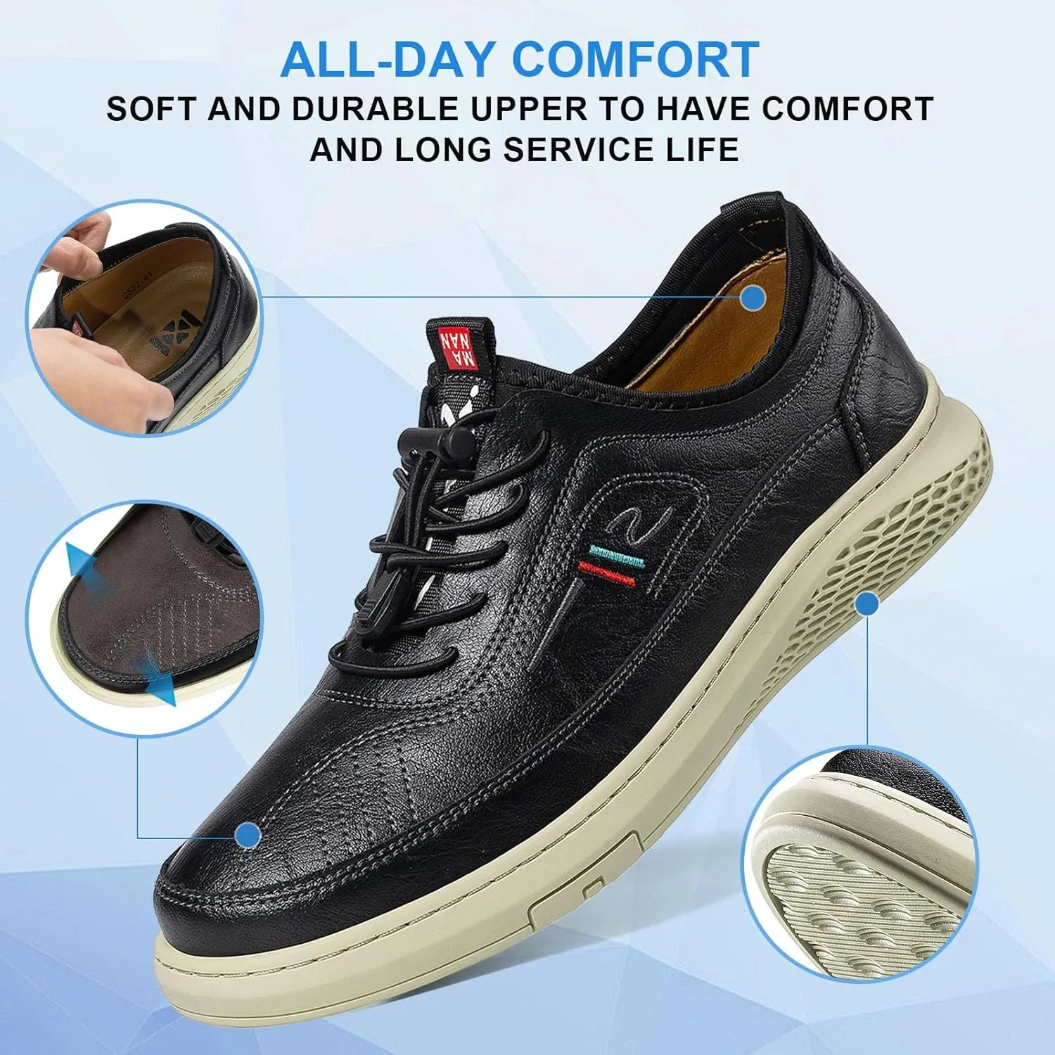 Moodeng Mens Dress Shoes Leather Causal Oxfords Lightweight Formal Business Oxfords Adjustable Lacing Derby Shoes Comfortable Walking Loafers
