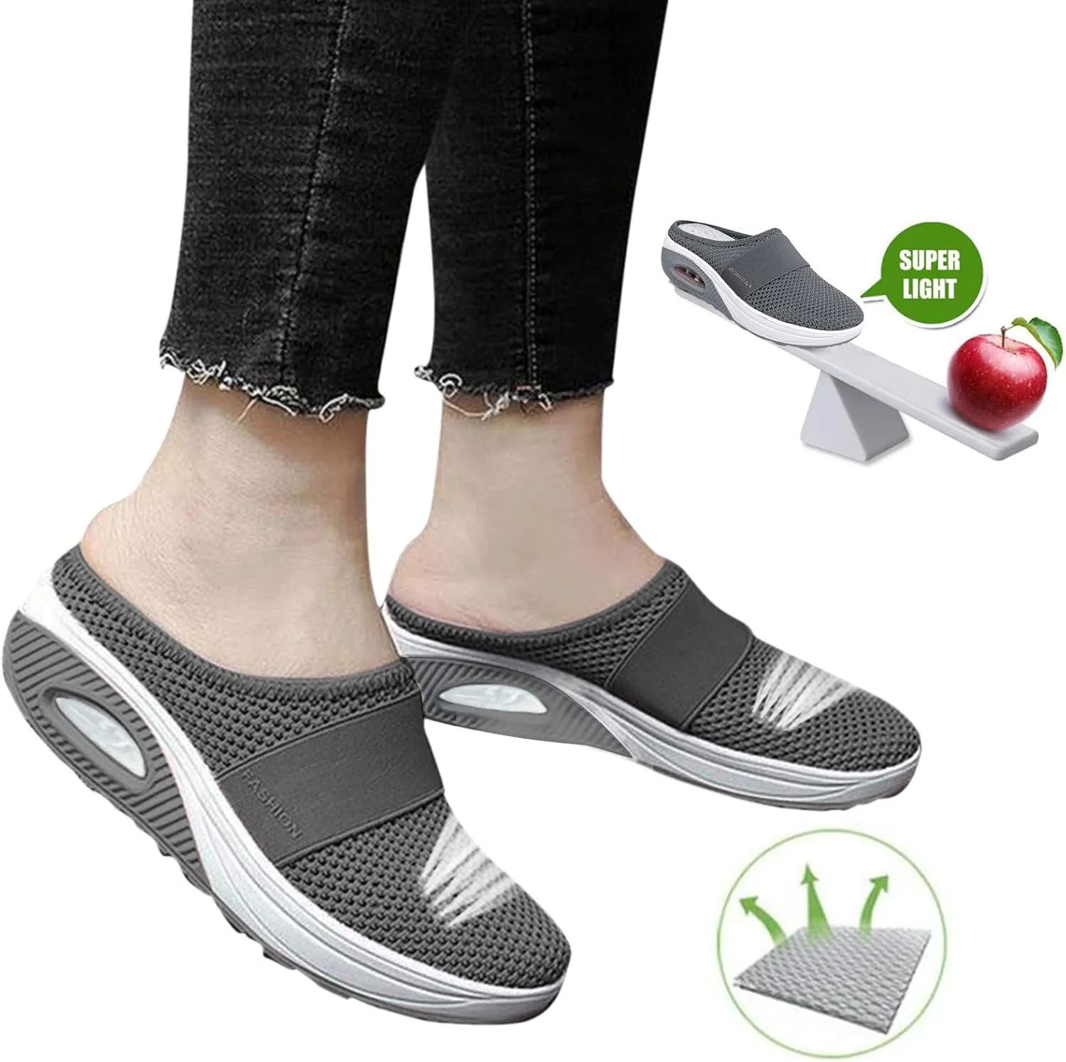 Orthopedic Mesh Mules for Women Backless Slip On Walking Sneakers Arch Support Air Cushion Slip on Casual Mens Shoes