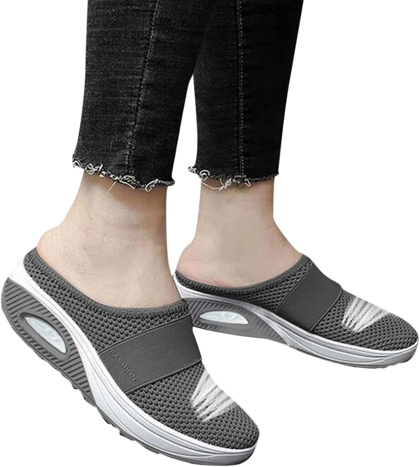 Orthopedic Mesh Mules for Women Backless Slip On Walking Sneakers Arch Support Air Cushion Slip on Casual Mens Shoes