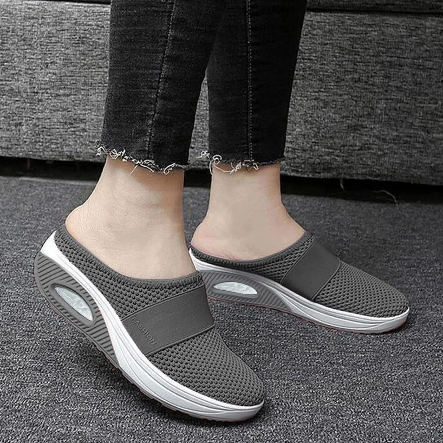 Orthopedic Mesh Mules for Women Backless Slip On Walking Sneakers Arch Support Air Cushion Slip on Casual Mens Shoes