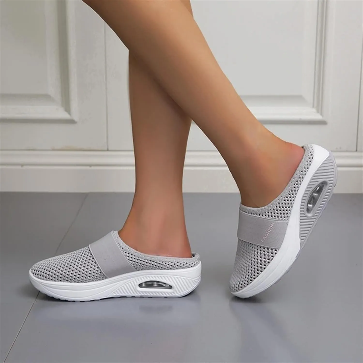 Orthopedic Shoes for Women Air Cushion Slip-on Diabetic Walking Shoes Closed Toe Slippers Breathable Wedge Platform Slipper with Arch Support