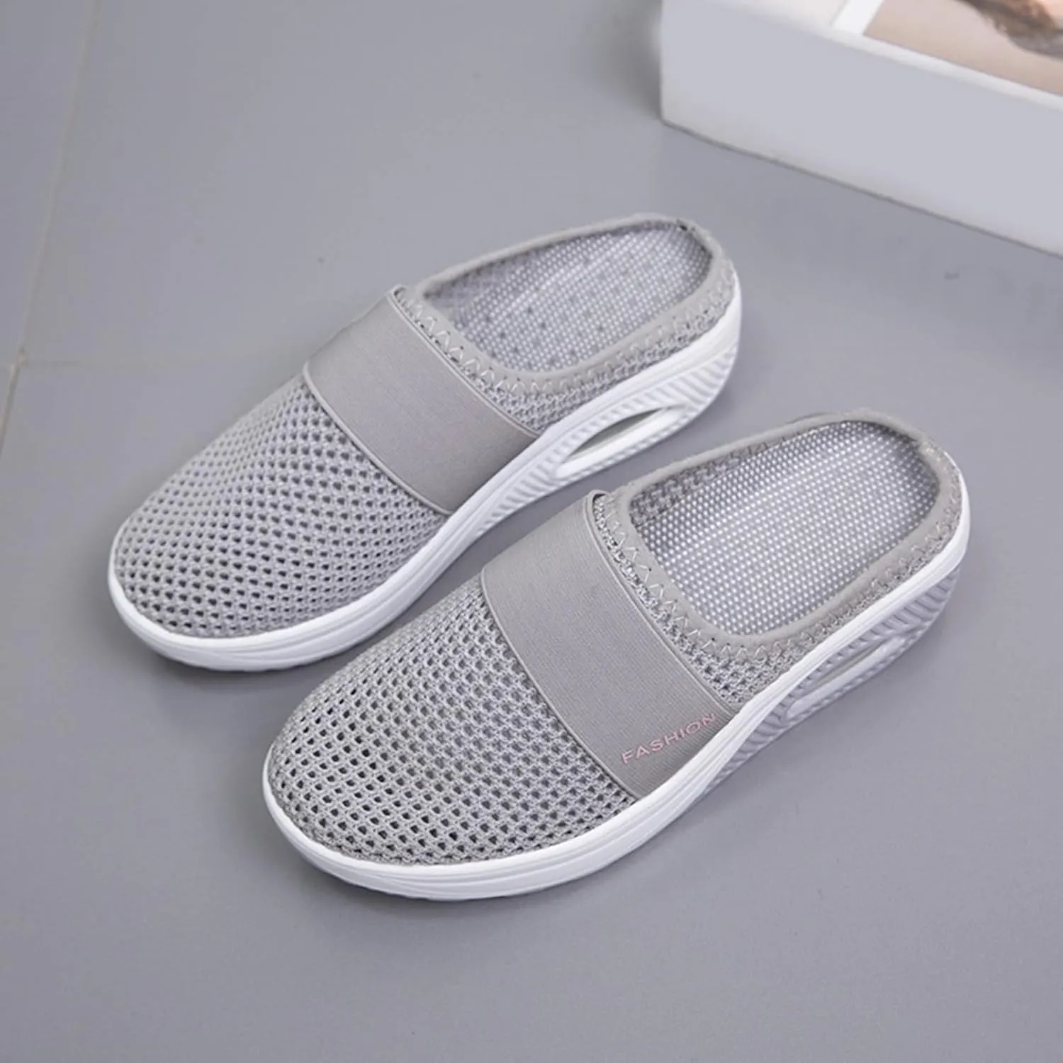 Orthopedic Shoes for Women Air Cushion Slip-on Diabetic Walking Shoes Closed Toe Slippers Breathable Wedge Platform Slipper with Arch Support