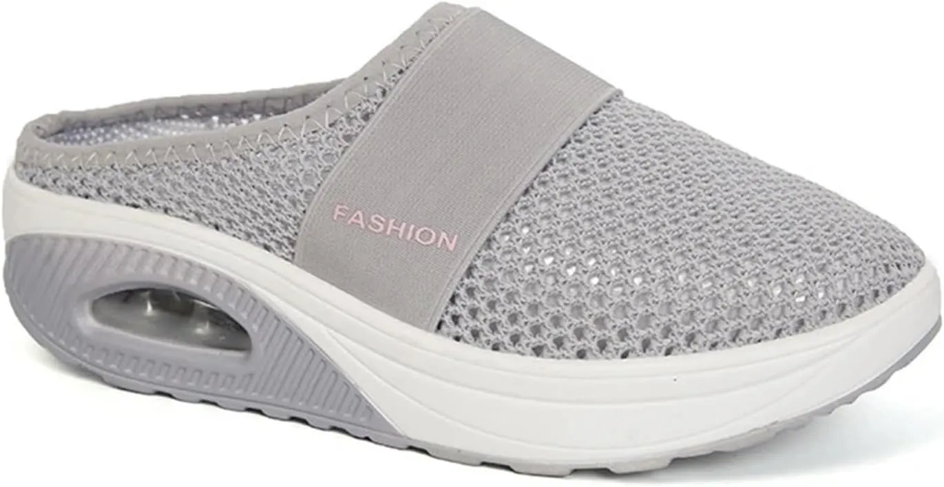 Orthopedic Shoes for Women Air Cushion Slip-on Diabetic Walking Shoes Closed Toe Slippers Breathable Wedge Platform Slipper with Arch Support