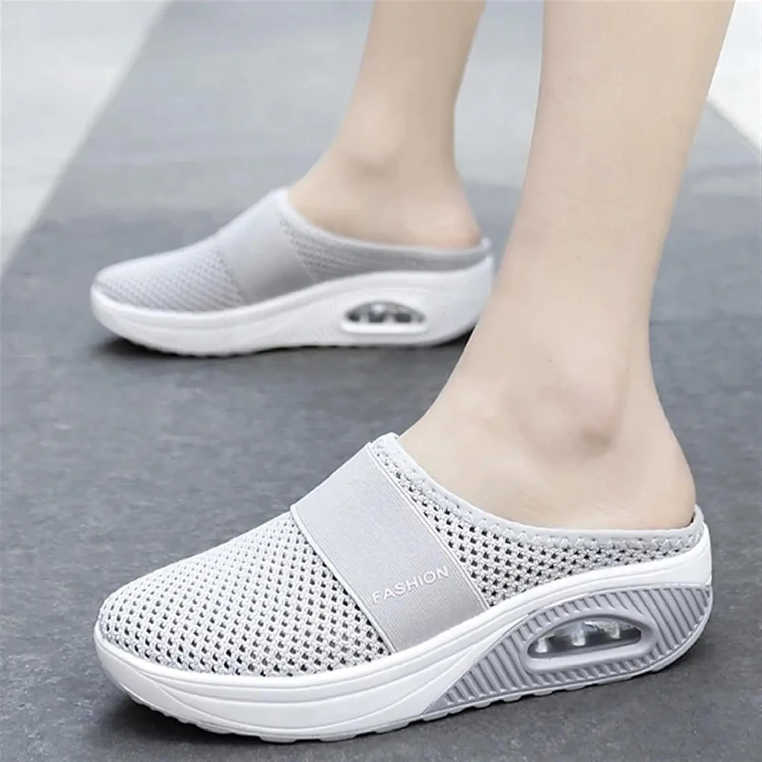 Orthopedic Shoes for Women Air Cushion Slip-on Diabetic Walking Shoes Closed Toe Slippers Breathable Wedge Platform Slipper with Arch Support