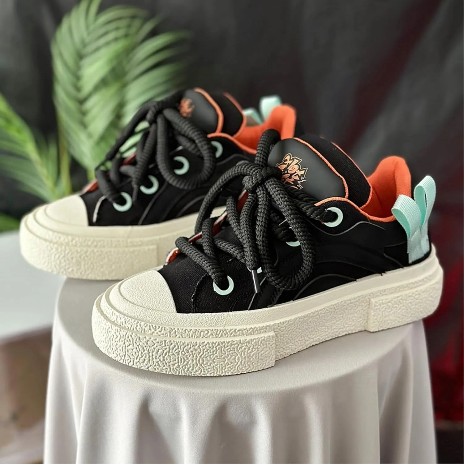 Preppy Chunky Sneakers Men Women, Platform Couple Shoes, Oversized Laces, Height Boost, Y2K Hip Hop JK Streetwear Skate