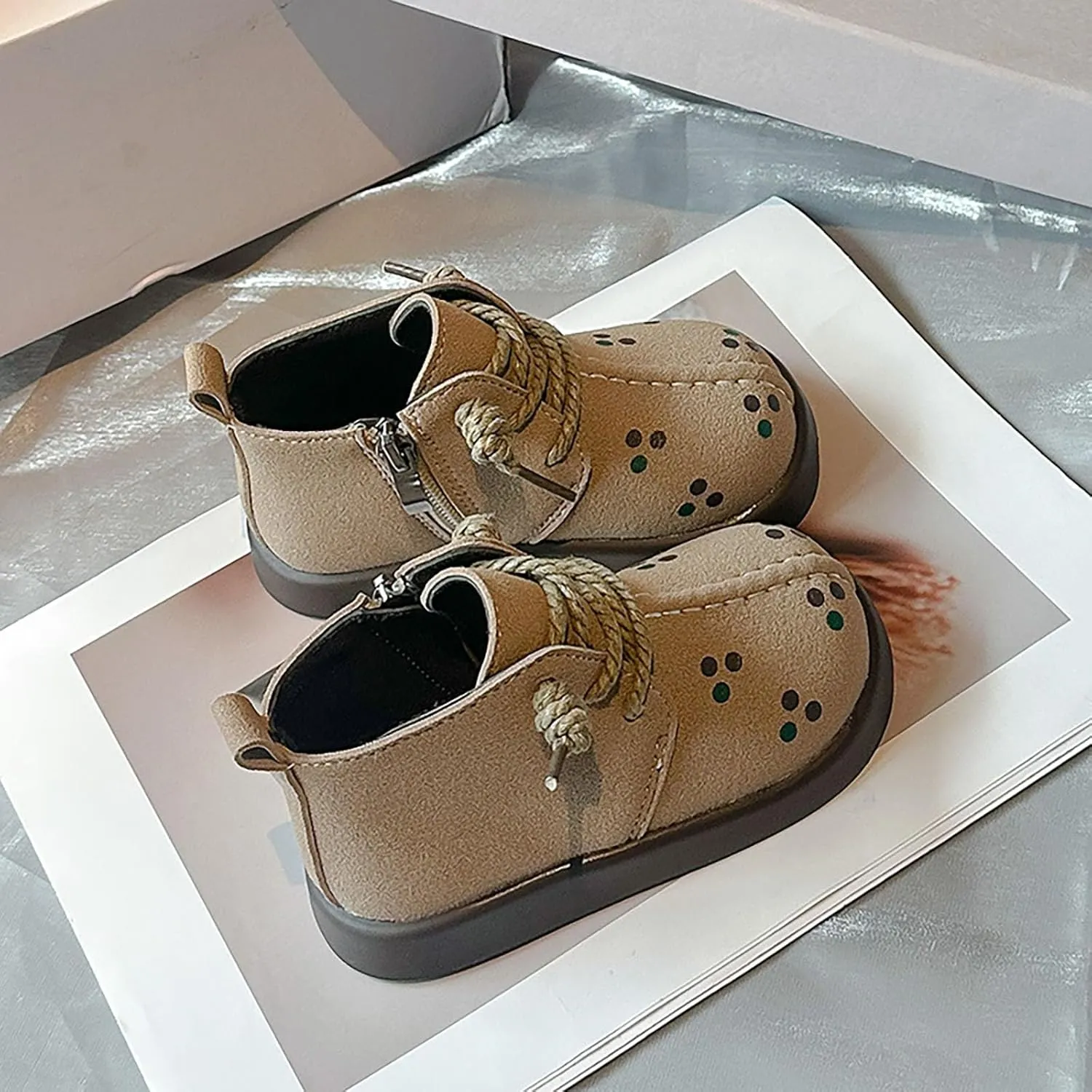 Retro Cowboy Girls Ankle Shoes Fashion Solid Color Lace-up Short Boots Non Slip Breathable Boots for Toddlers Girl