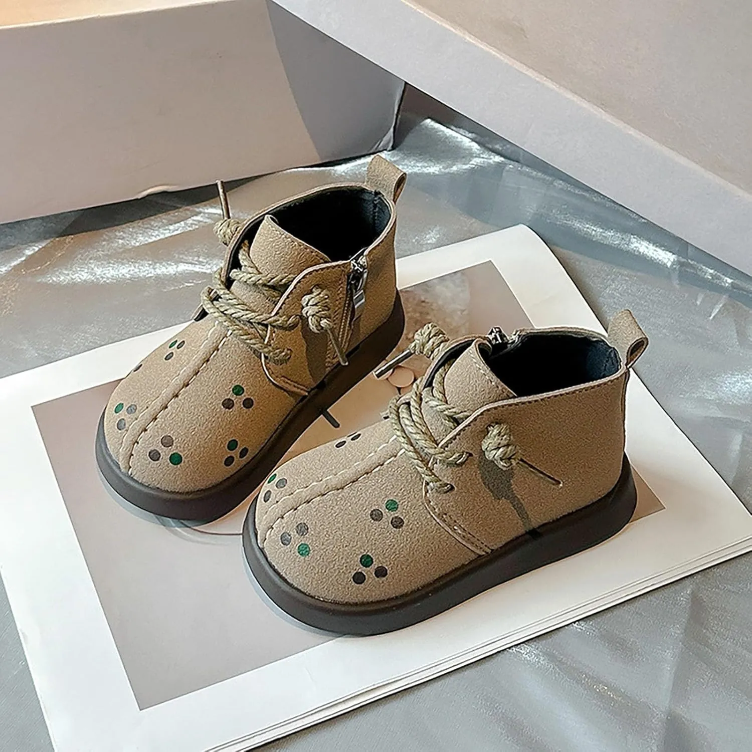 Retro Cowboy Girls Ankle Shoes Fashion Solid Color Lace-up Short Boots Non Slip Breathable Boots for Toddlers Girl
