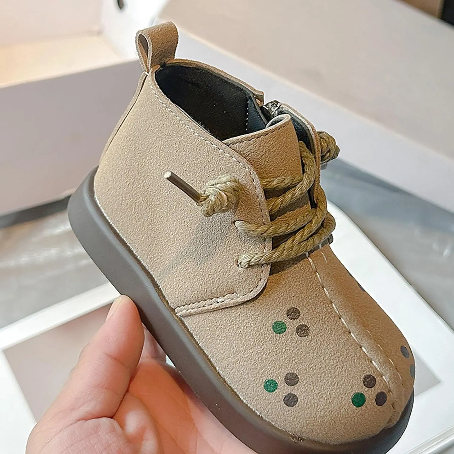 Retro Cowboy Girls Ankle Shoes Fashion Solid Color Lace-up Short Boots Non Slip Breathable Boots for Toddlers Girl