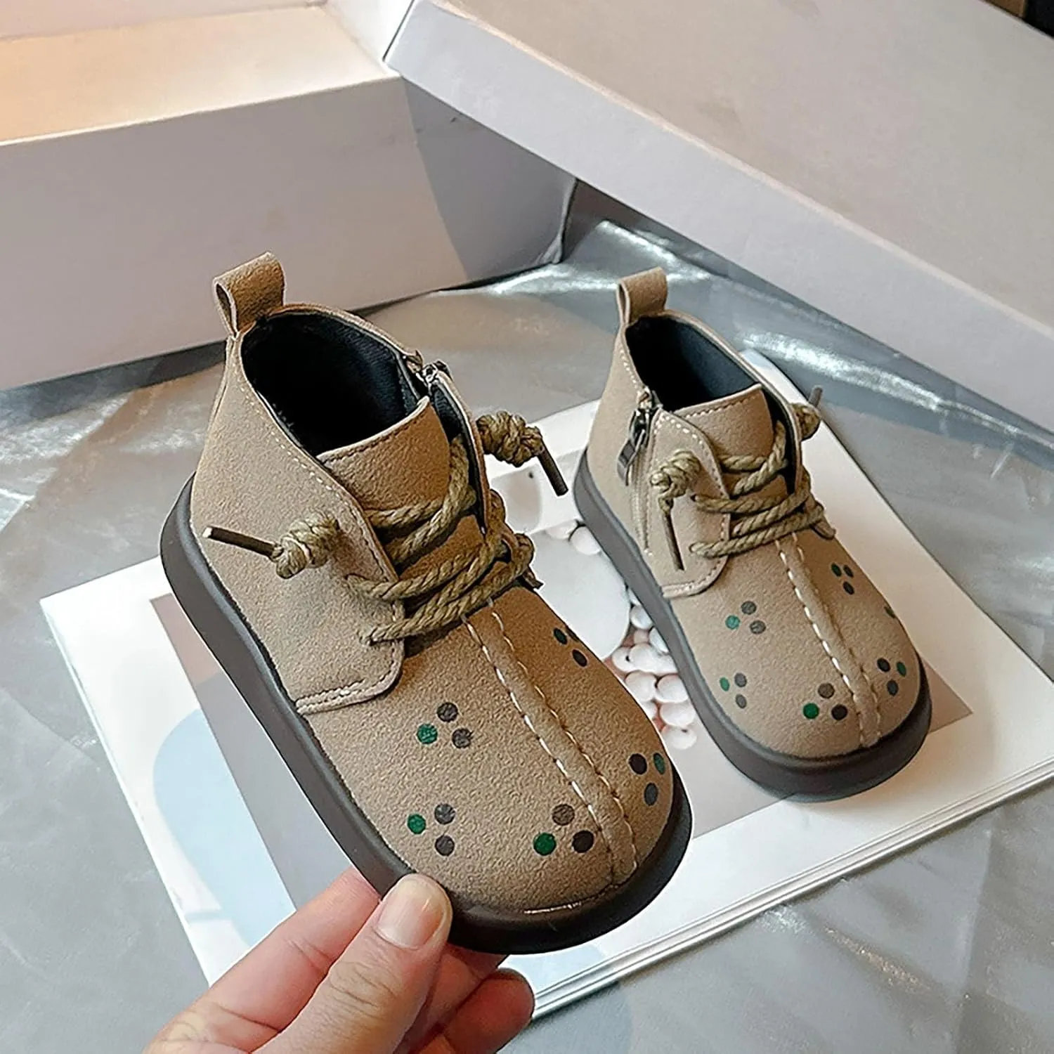 Retro Cowboy Girls Ankle Shoes Fashion Solid Color Lace-up Short Boots Non Slip Breathable Boots for Toddlers Girl