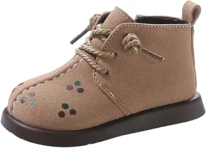 Retro Cowboy Girls Ankle Shoes Fashion Solid Color Lace-up Short Boots Non Slip Breathable Boots for Toddlers Girl