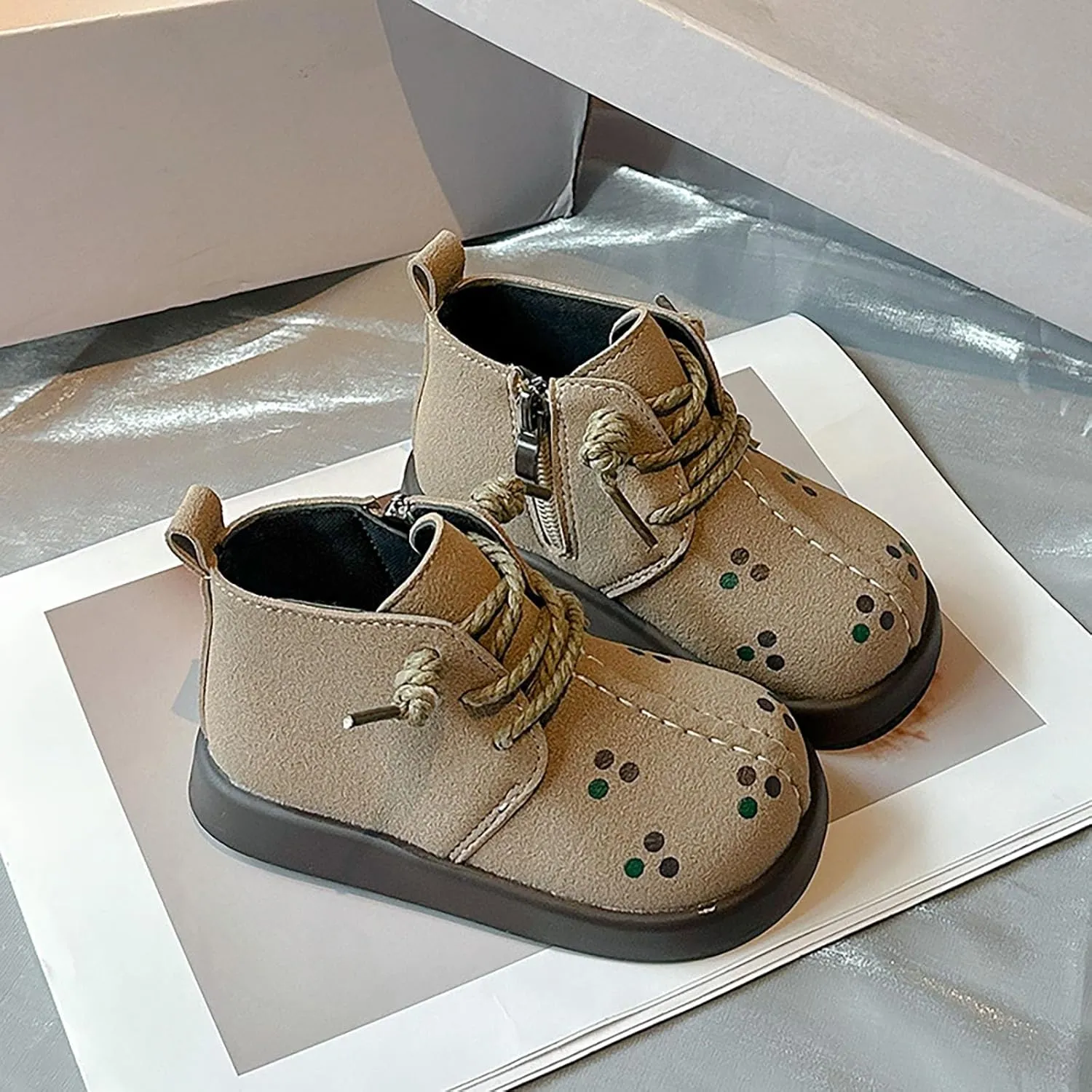 Retro Cowboy Girls Ankle Shoes Fashion Solid Color Lace-up Short Boots Non Slip Breathable Boots for Toddlers Girl