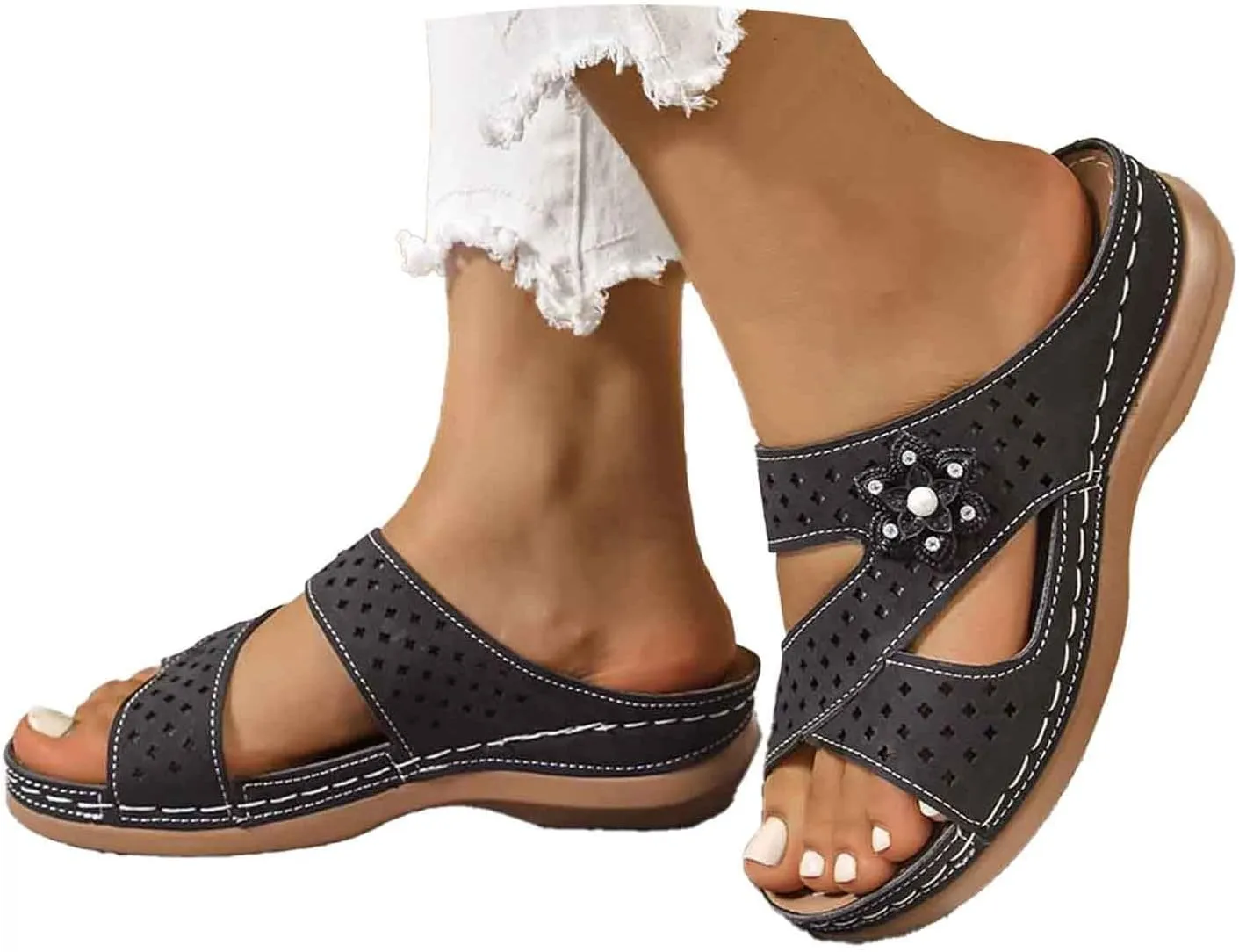 Sandals Womens Slip On Work Wedge Comfortable Orthopedic Wedge Sandalias Women Slip On Platform Sandals Shoes